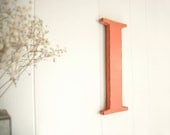 wall decoration Letter I wood letter coral melon 12" cottage chic distressed