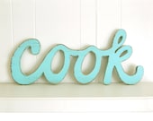wooden kitchen sign COOK vintage style cottage decoration Light Turquoise ORIGINAL SIZE