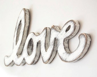 Cottage decor love wedding sign classic white - wooden wall sign