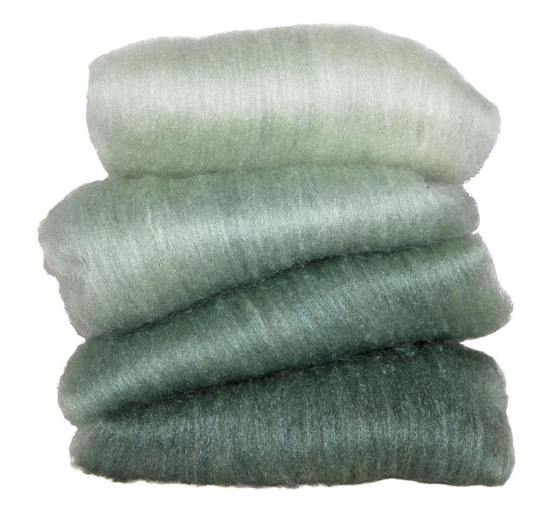 BFL/Silk Herb Green Ombre Batts - 4 ounces