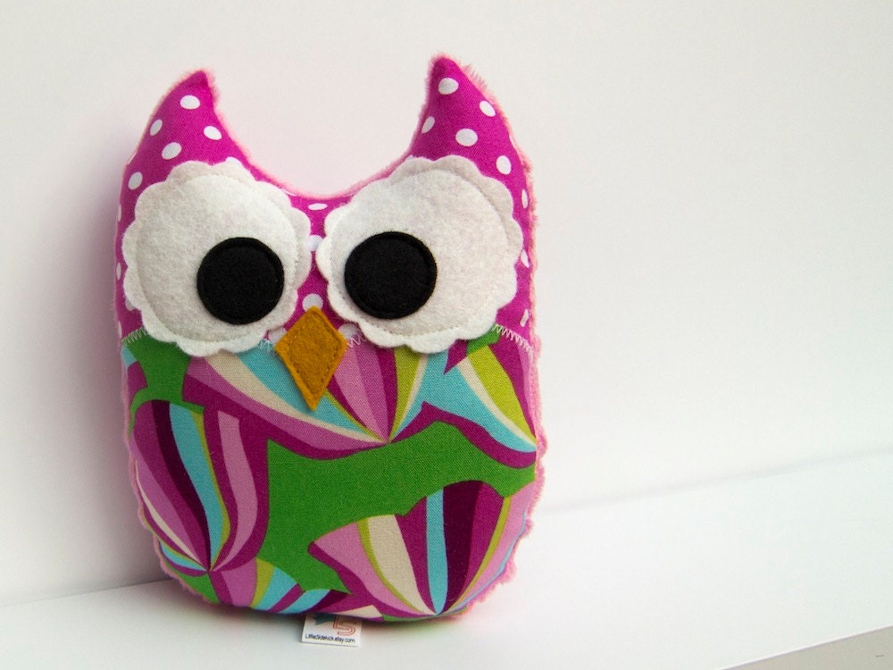 Plush Owl Mini Pillow Stuffed Minky Owl Toy Pink Green Blue Fuchsia