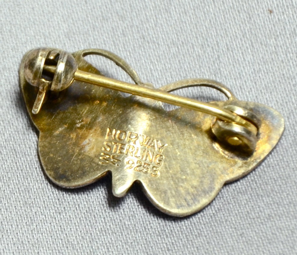 AKSEL HOLMSEN  Modernist NORWAY Sterling Enamel Butterfly Pin - Vermeil - Baby Blue