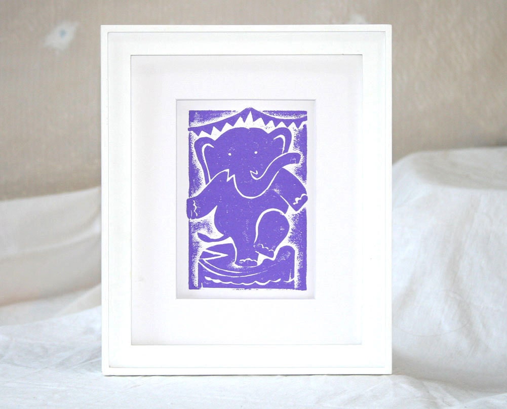 Elephant, Orchid Purple, Wall Art,  Nursery Art Print, Jungle Baby Nursery, Silhouette, Raw Art Letterpress