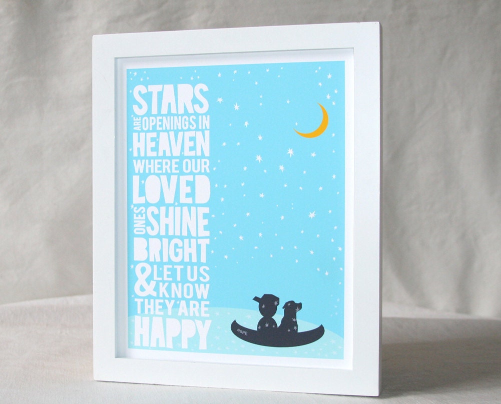PERSONALIZED Eskimo Proverb Stars are openings in heaven Raw Art Letterpress, Sympathy, Children's sympathy, Typography, wall art