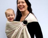 Baby Carrier Ring Sling LINEN - Pink & Green - Pleated Shoulder - Ready to Ship in Tall Length