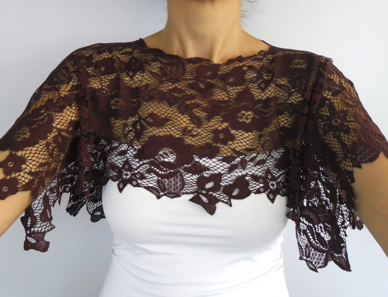 Lace Top Capelet, Dark Burgundy Shrug. Handmade and Unique Design