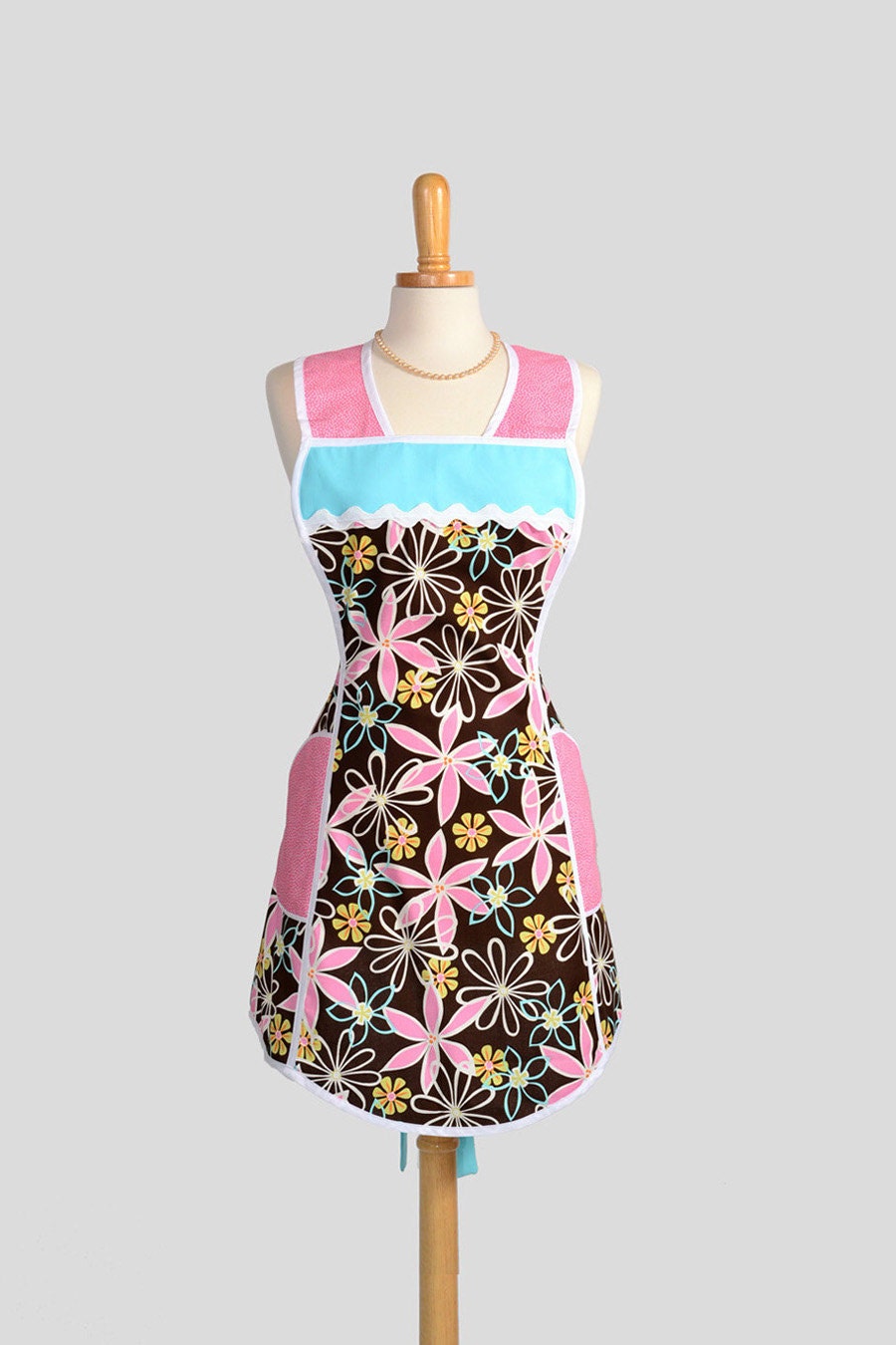 SALE 30% OFF Retro Full Kitchen Apron / Handmade Womens Apron Chocolate Strawberries Whipped Cream Sweet and Yummy