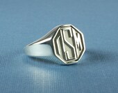 Men's Octagon Monogram Ring in Sterling Silver
