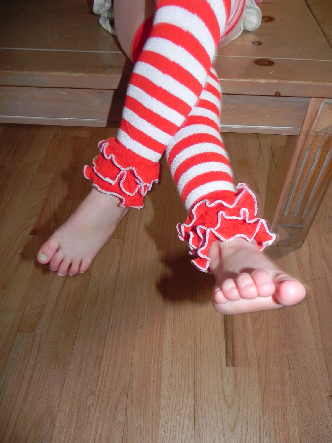 Red and white ruffle leg warmers baby legs babylegs