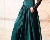 Green maxi skirt  long pleated skirt (E59170239)