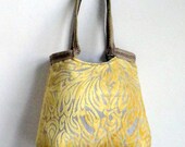 Shoulderbag / handbag / purse // Banana yellow tapestry handbag with burlap