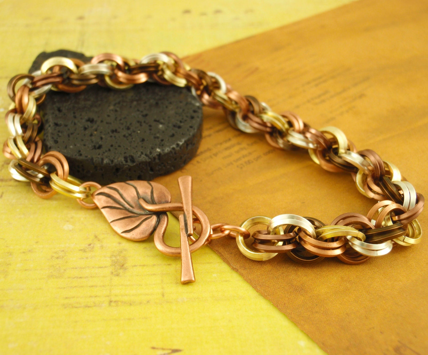 Bracelet Kit - Square Mixed Metals Double Spiral Chainmaille - Unique Non Tarnish On Edge Rings