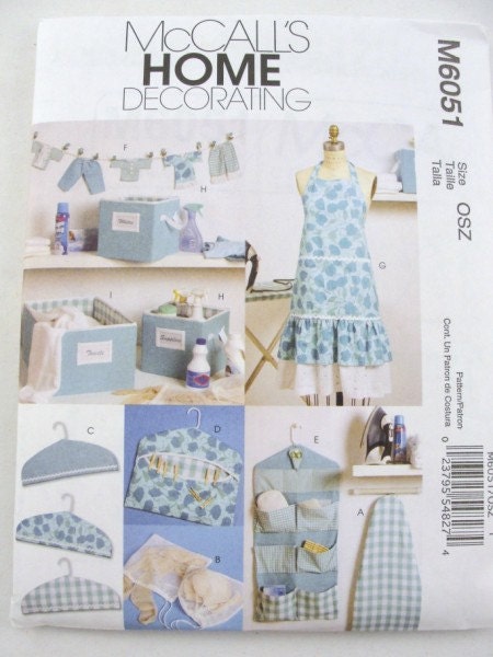McCalls home decorating pattern 6051 ironing board cover, organizer, apron, laundry bag