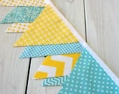 Baby Bunting Fabric Banner Fabric Flags  - Yellow and Teal Chevron Dots Houndstooth - Ready to Ship