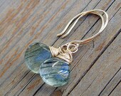 Green Rutilated Quartz and Gold Earrings