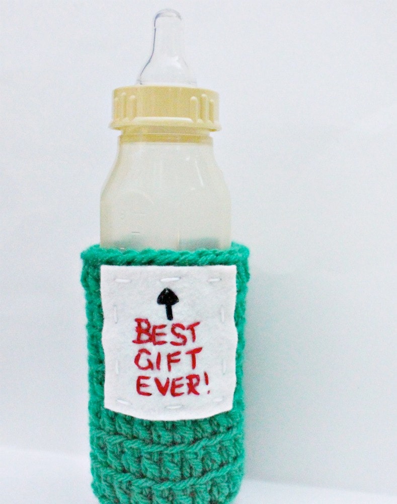 Funny baby bottle cozy green red handmade crochet Christmas Kids Baby Feeding Nursing cover