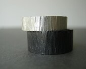 Day & Night Birch Bark Wedding Ring Set - Rustic Heavy Bands in Sterling Silver - Wider Set