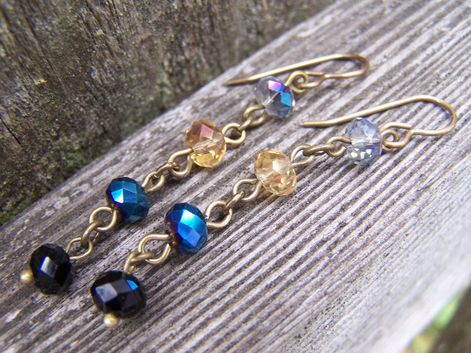 Blue Multi Faceted Glass Jewel Dangle Earrings