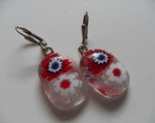 Red, white and blue millefiori glass fused flower earrings