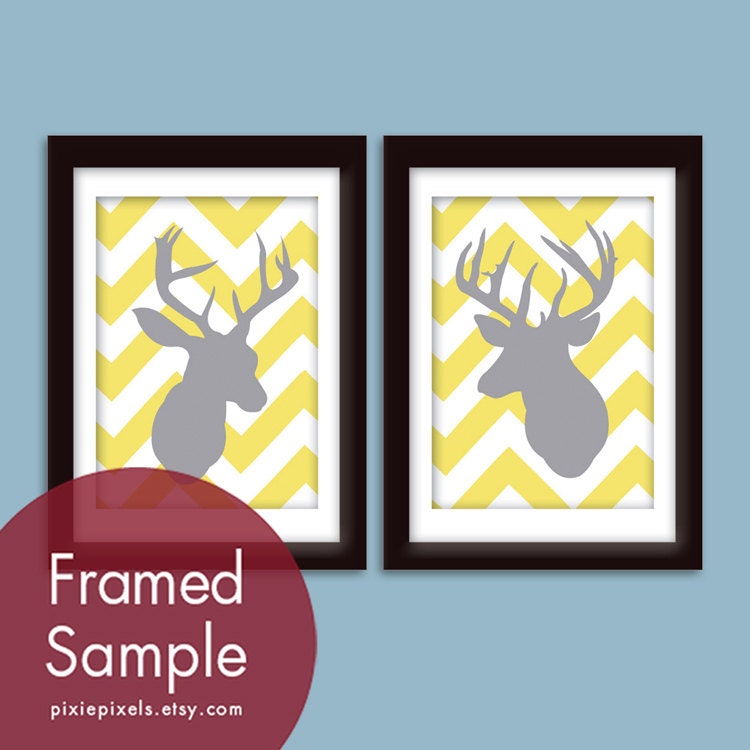 Deer Head Silhouette Chevron Series B (Set of 2 5x7 Prints) (Featured in Sunshine and Dolphin) Vintage Modern Decor