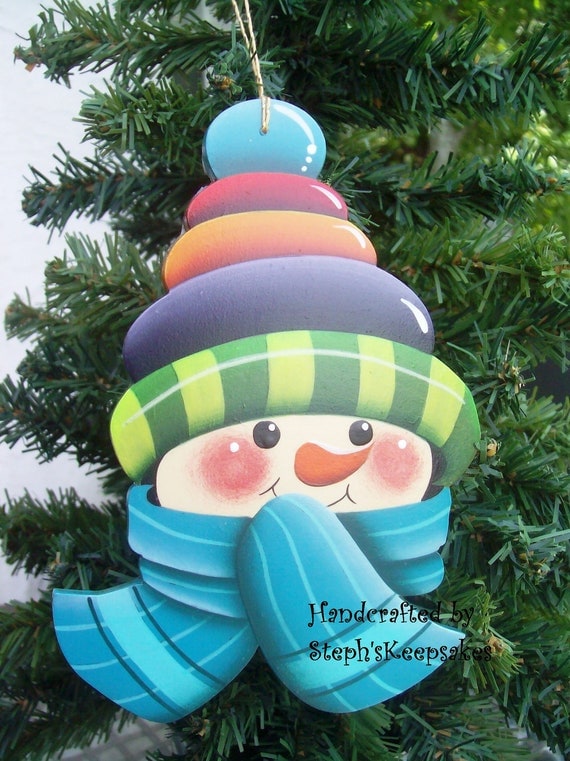 Wooden Hand Painted Snowman Ornament