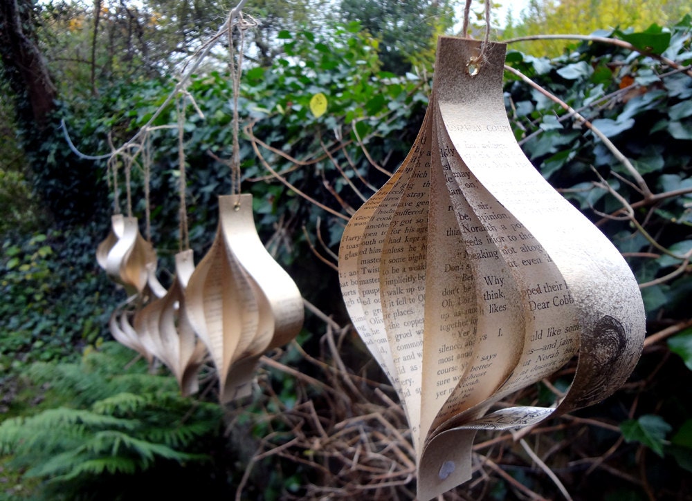 Home decor Vintage Dickens Book Paper Ornament Rustic Gold