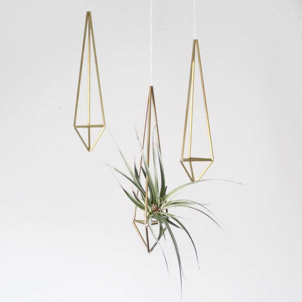Brass Himmeli Hanging Planter / Hanging Mobile Prism no. 1 / Geometric Ornament / Air Plant Hanger
