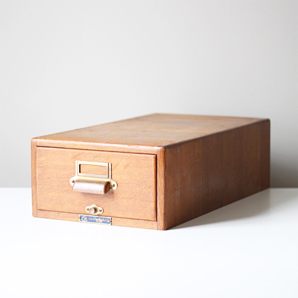 vintage oak card catalog file / industrial storage / office supply
