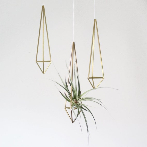 Brass Himmeli Hanging Planter / Hanging Mobile Prism / Geometric Ornament / Air Plant Hanger