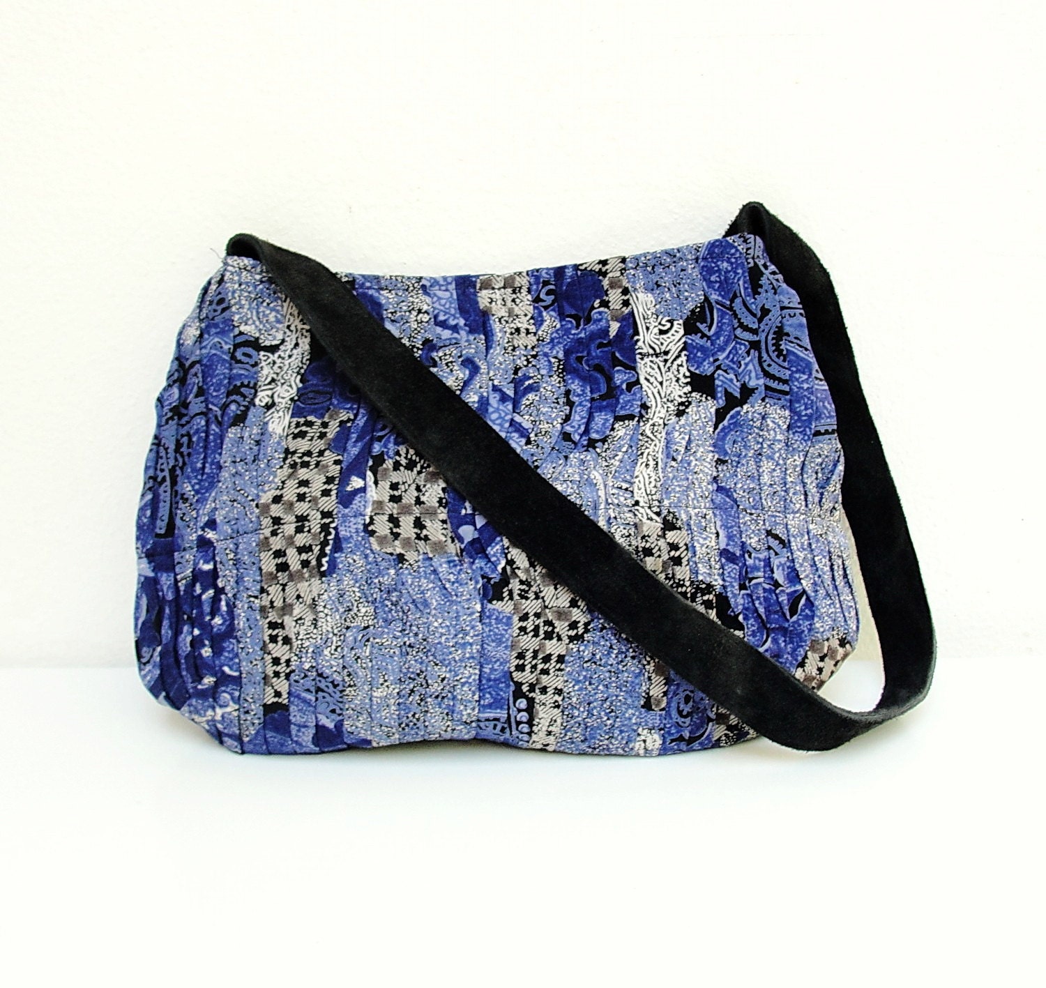 Dark Blue Constellation Purse - Vintage Fabric and Leather Strap