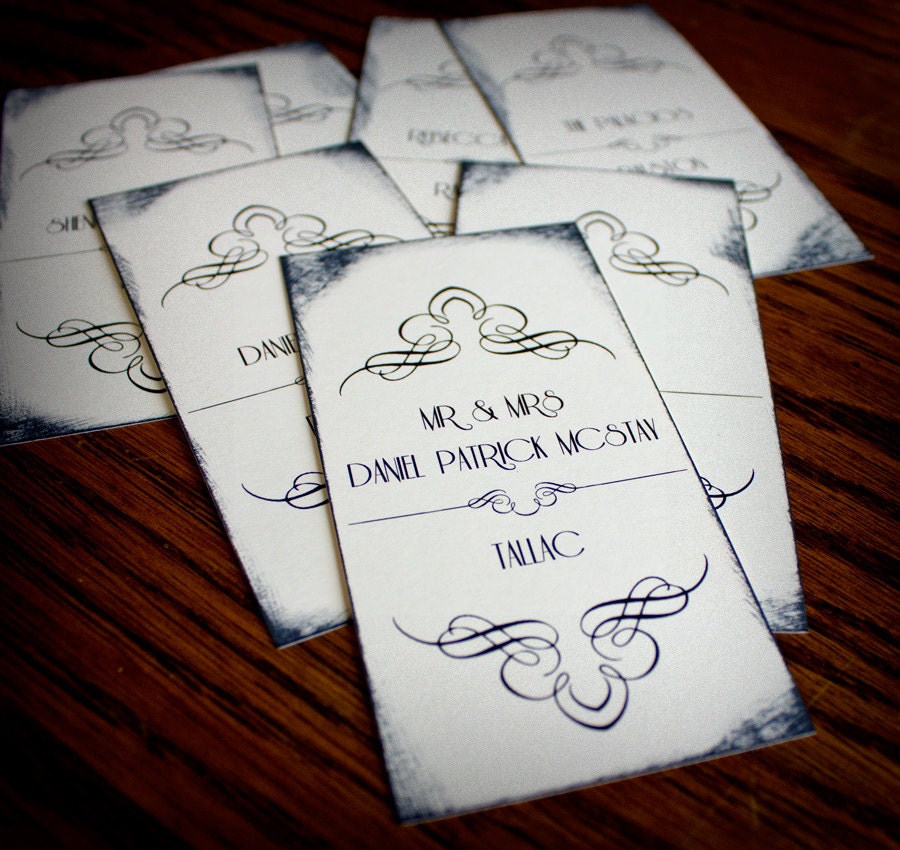Art Nouveau Seating Place Escort Card Wedding Handmade Custom Personalize Unfolded Flat