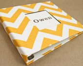 Baby Book - Yellow Chevron Slub Fabric  (78 designed journaling pages & personalization included with every album)