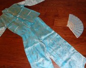 Costume Asian Japanese Oriental jacket pants fan pjs blue print womens S Halloween