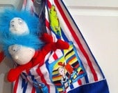 Dr. Seuss bag.  Cat in the Hat Thing 1 2 bag purse.  Reversible.  Red white and blue striped cotton.