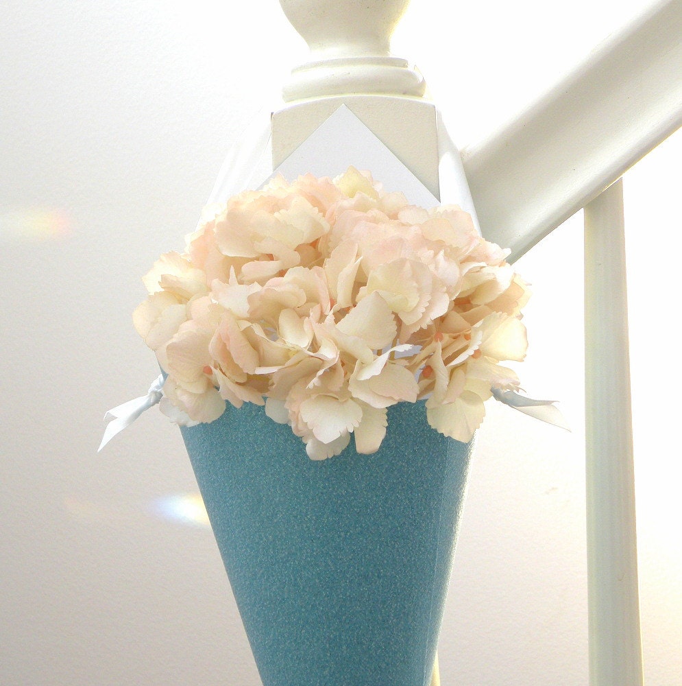 Tiffany Blue Metallic Glitter Cone in Aqua & White for Party Decor, Wedding Aisle or Pew Cone DIY Flowers, Chair Marker or Door Decoration