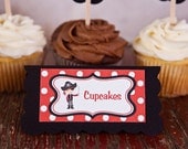 Pirate Theme Food Tents - Menu Cards - Place Cards - Food Signs - Pirate Party & Shower Decorations in Red and Black (6)