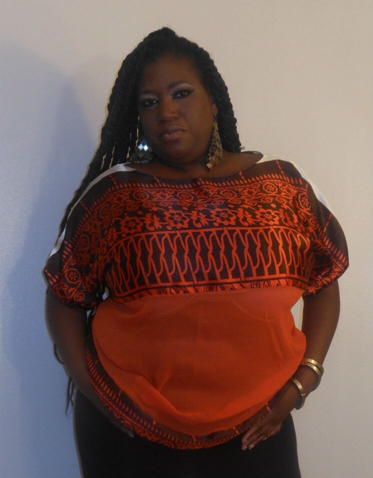 Leena - Posh N Petals Orange and Brown Charmeuse Silk  Blouse - XL-1X  Plus Size
