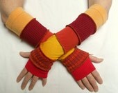 Arm Warmers Red Yellow Made from Upcycled Sweaters Man Teens Eco Friendly Funky Style Winter Fashion Recycled Clothing