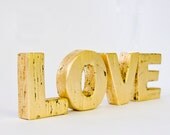 LOVE Primitive Gold Leaf Wood Letters
