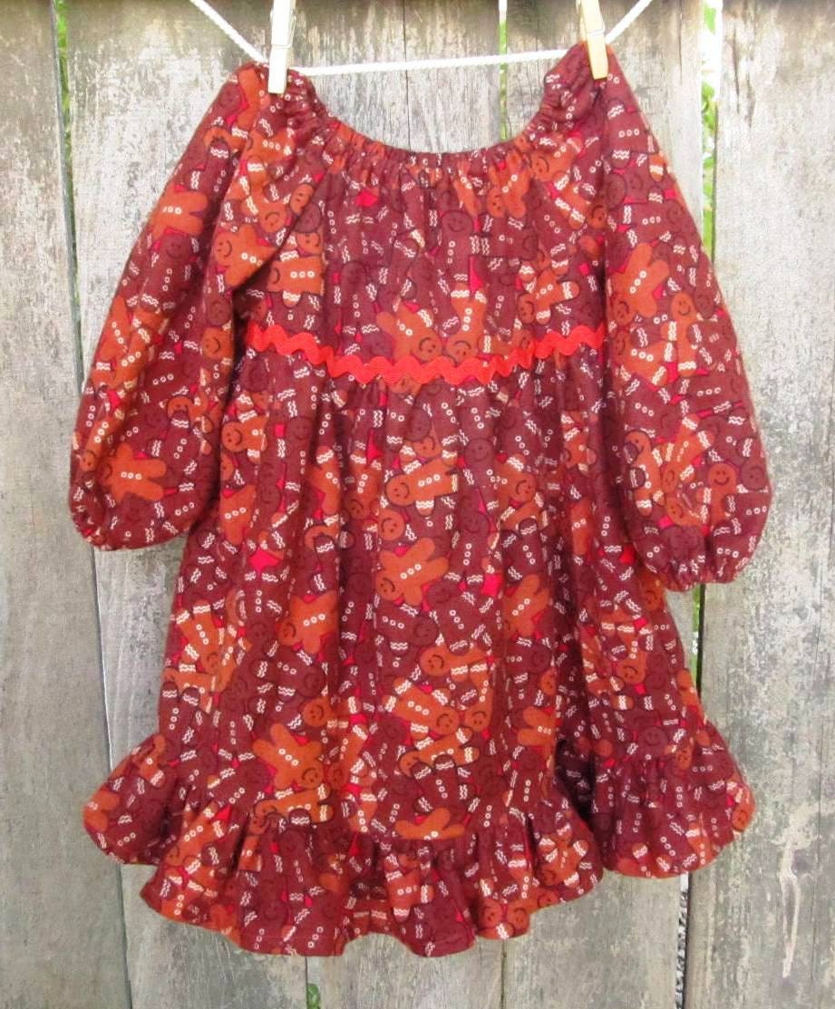 Girl Christmas Nightgown- Custom Made- Flannel Pajamas- Gingerbread Men- PJ's- 2T 3T 4T 5 6 7 8 Years- Winter Pajamas