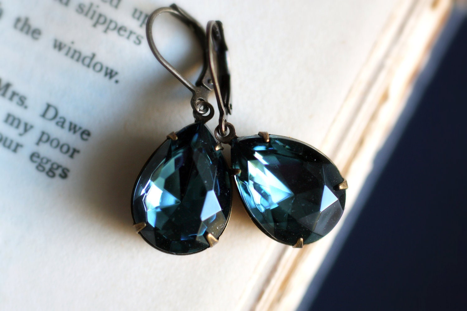 Sapphire Earrings. Navy Jewel Earrings. Ink Blue Tear Drop Earrings - Blue Moon