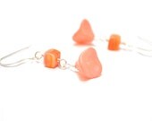 Frosted Tangerine Earrings, Orange Mango Flower Earrings Sterling Silver Summer Fashion  Earrings - Orange Frost