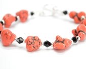 Red Bracelet, Jet Black, Chunky Bracelet ,Brick, Bright, Funky Fashion Jewelry - Lava