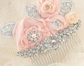 Bridal Comb Bridal Fascinator Wedding Hairpiece in Blush Pink and Ivory with Crystals