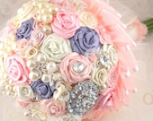 Brooch Bouquet Bridal Bouquet Jeweled Bouquet in Blush Pink, Ivory and Vintage Lilac