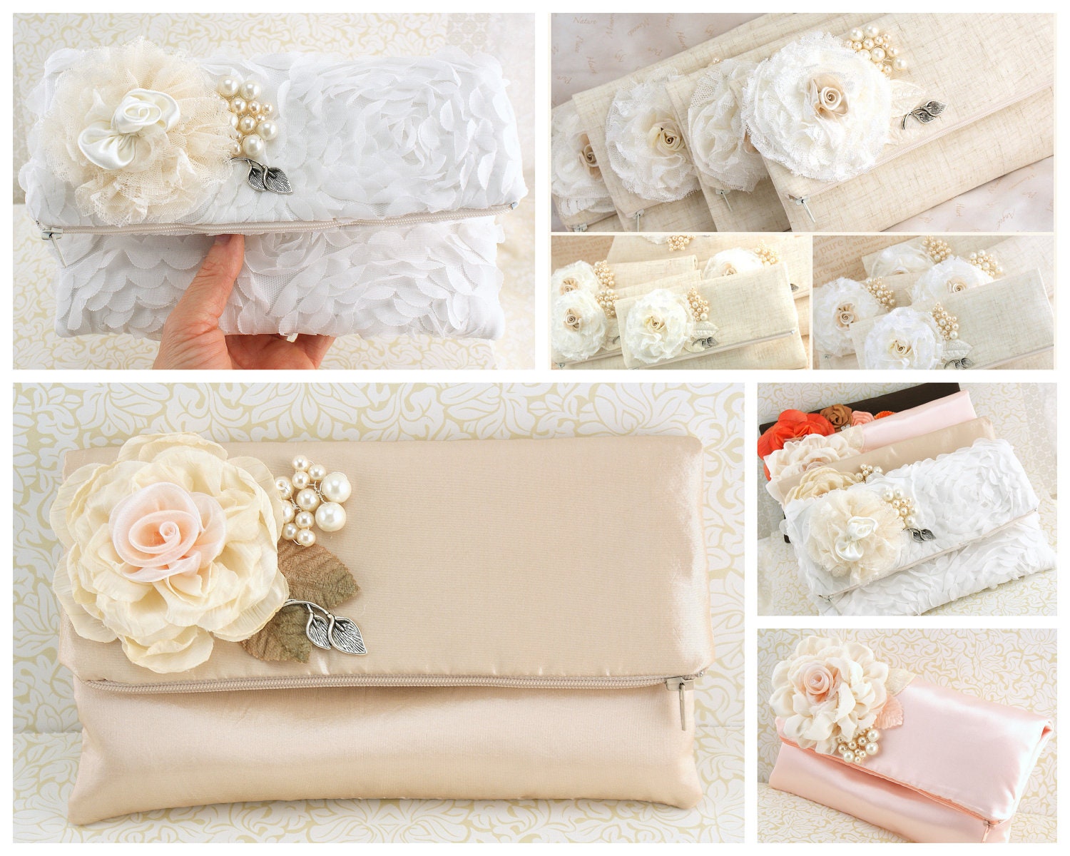 Bridesmaids Clutches Wedding Clutch Vintage Inspired- Your choice of color Set of 4
