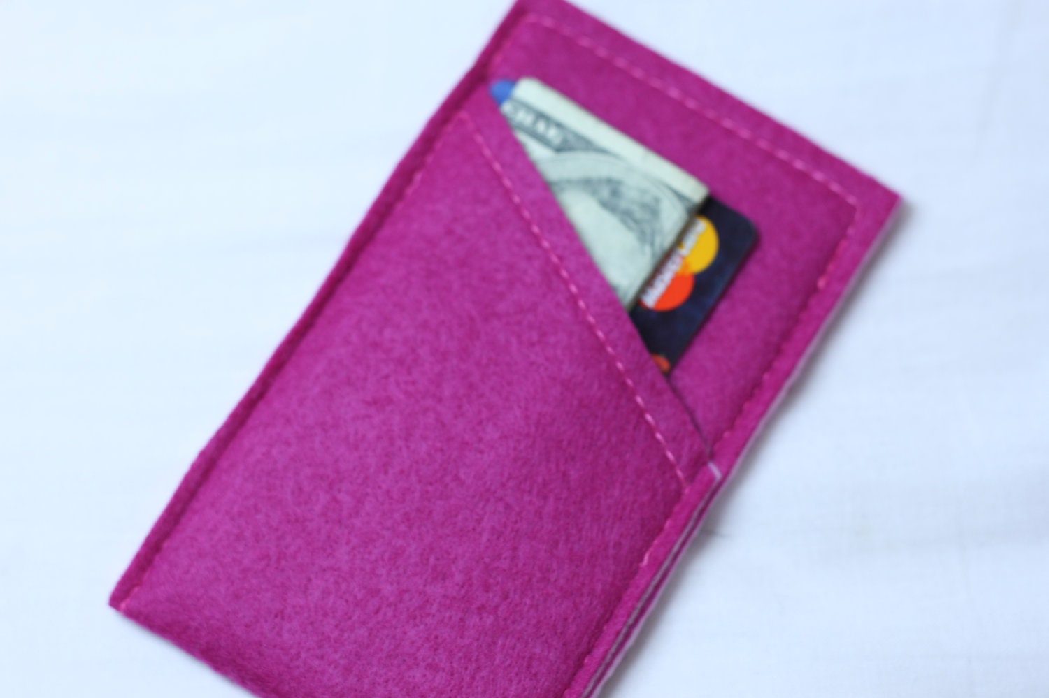 Felt iPhone 5 Case / iPhone Sleeve /iPhone 4 Cover- iPod Touch Case-  Hot Pink on Light PInk with pocket