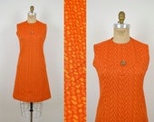 1960s dress / 60s Orange & Yellow Textured Speckled Mod Shift Dress