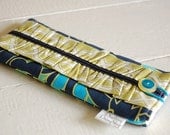 Handmade Ruffled Sunglasses Case -Navy and Turquoise Abstract Floral READY TO SHIP