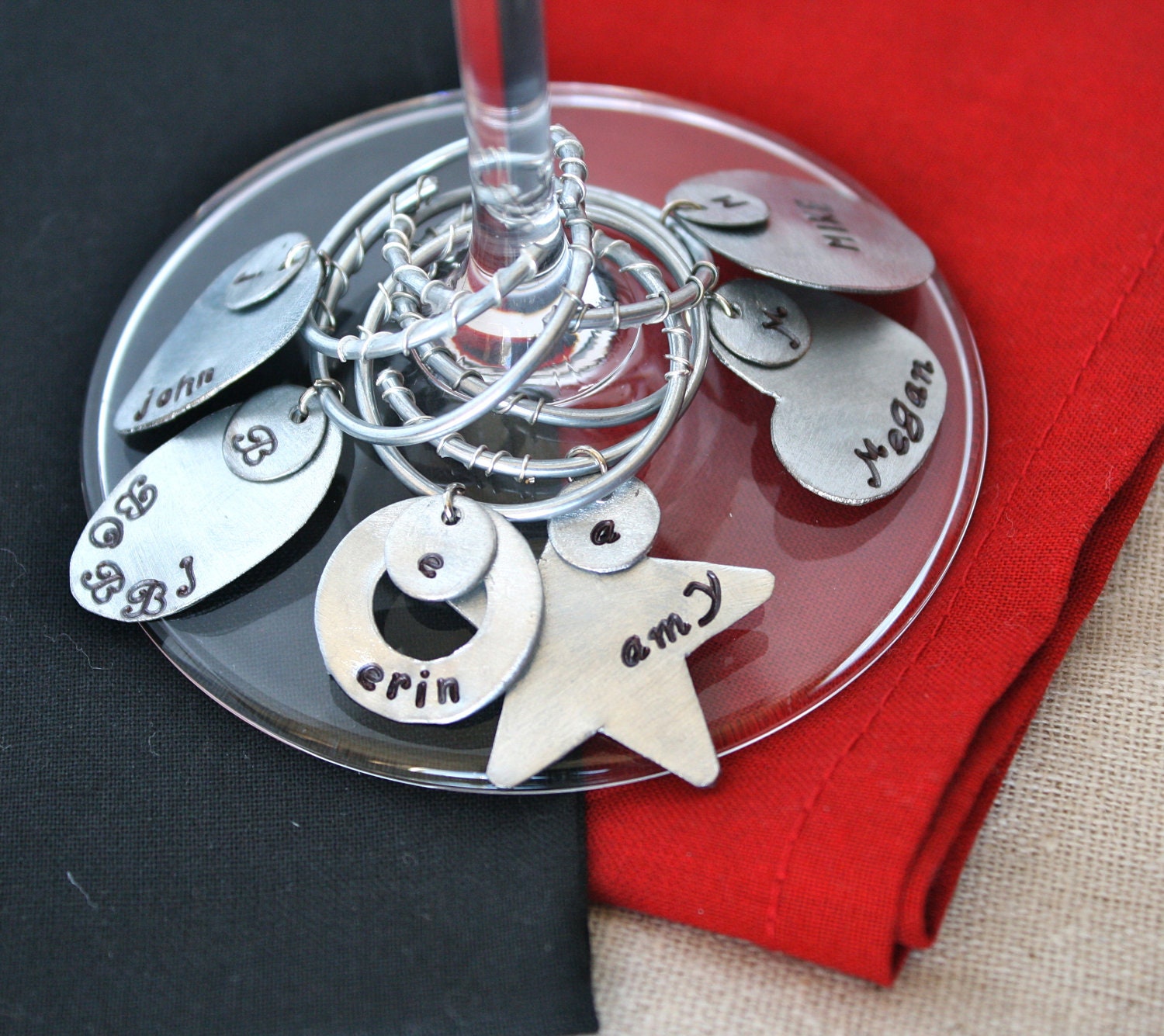 Wine Charm - 1 Custom Personalized Wine Marker - Up cycled Metal Eco Friendly